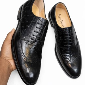 premium black embossed leather dress shoes