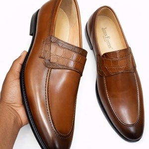 crocodile‑textured strap shoes for men