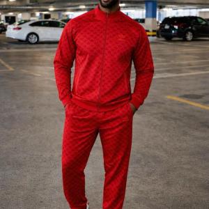 bold red Adidas jogging set