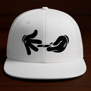 bold white cap featuring a striking hand‑graphic design.