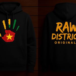 premium black hoodie that blends cultural pride with raw streetwear energy.